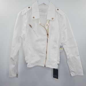 Blank NYC Denim Trucker Jacket White Rose Gold NEW